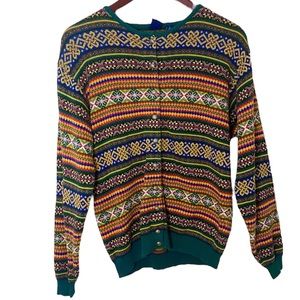 Vintage 90’s Gap Grandpa Button Down Crewneck Cardigan in Forest Green Fairisle
